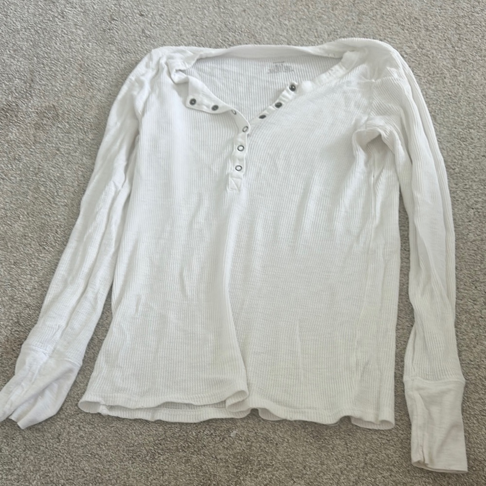 Aerie White Waffle Knit Henley